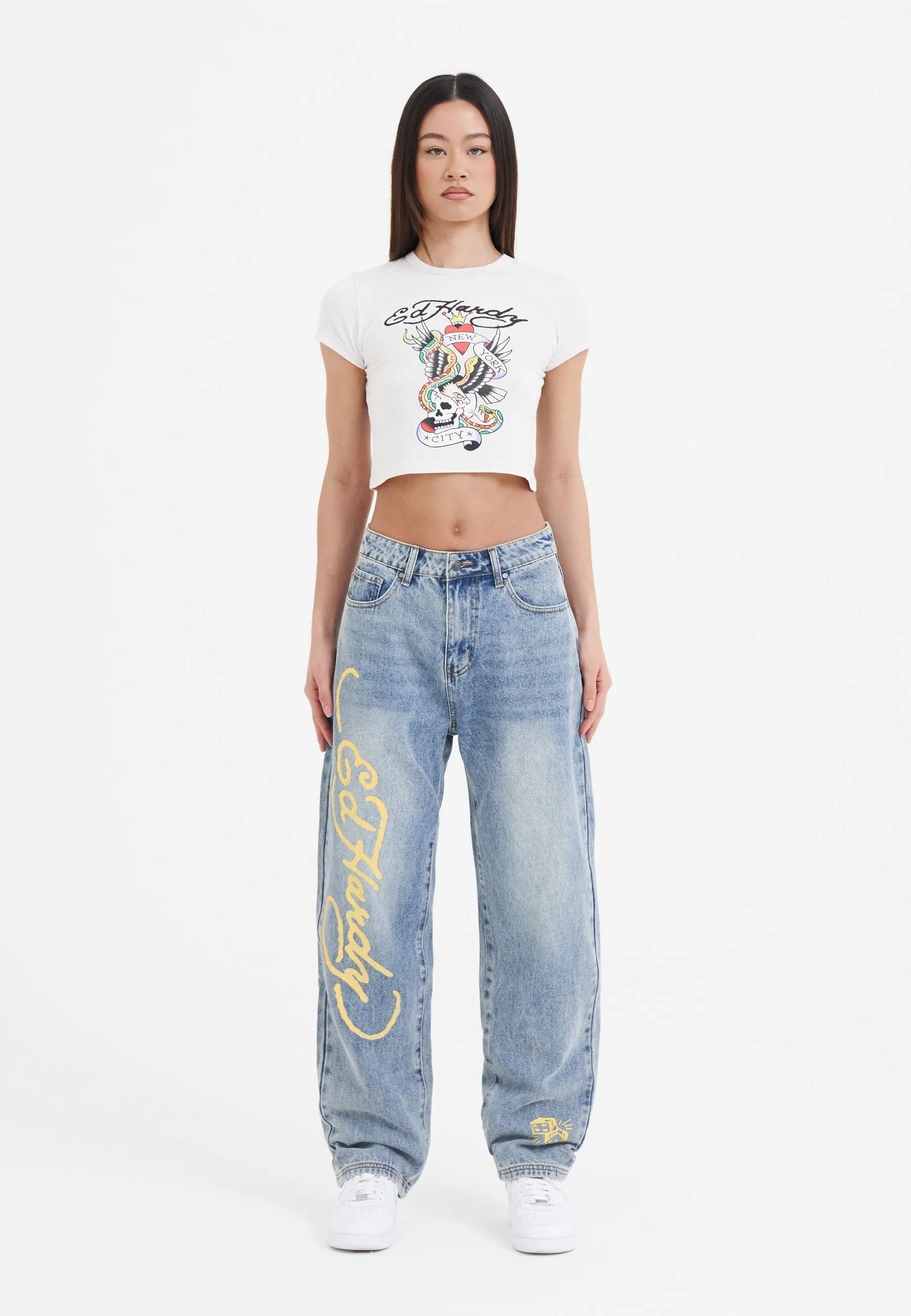 Womens Born-Wild Relaxed Fit Denim Trousers Jeans - Bleach